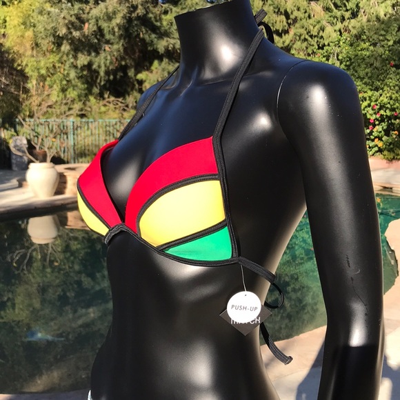 EMPYRE Red/Yellow/Green Push Up Style Bikini Top - Picture 8 of 11